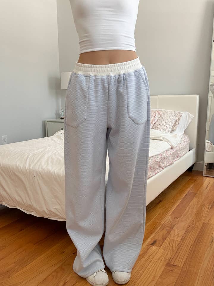 Blue and White Mini Striped Sweatpants for wholesale on Faire23