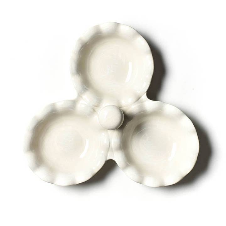 Signature White Ruffle Three Bowl Server for wholesale by Coton Colors