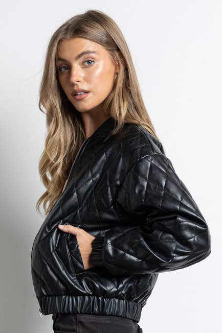 Black IJ2645- Quilted Leather Jacket for wholesale on Faire5