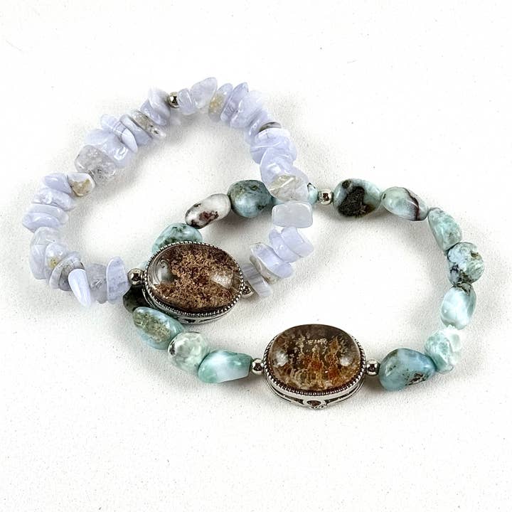 Liv Rocks - Wholesale Beaded Bracelet - Bracelets Garden Quartz w/ Larimar or Blue Lace Agate