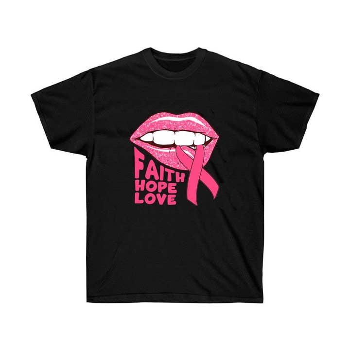 Shining Lip Faith Love Hope Breast Cancer Awareness T-Shirt for wholesale by Luluizy Designs Co.