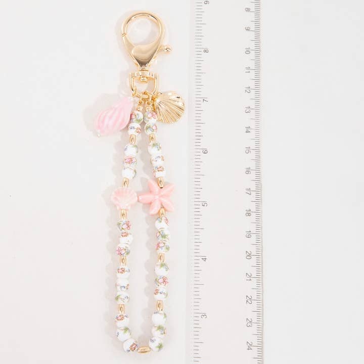 GPK Pink Sea Shells And Floral Ceramic Beaded Bag Chain for wholesale on Faire2