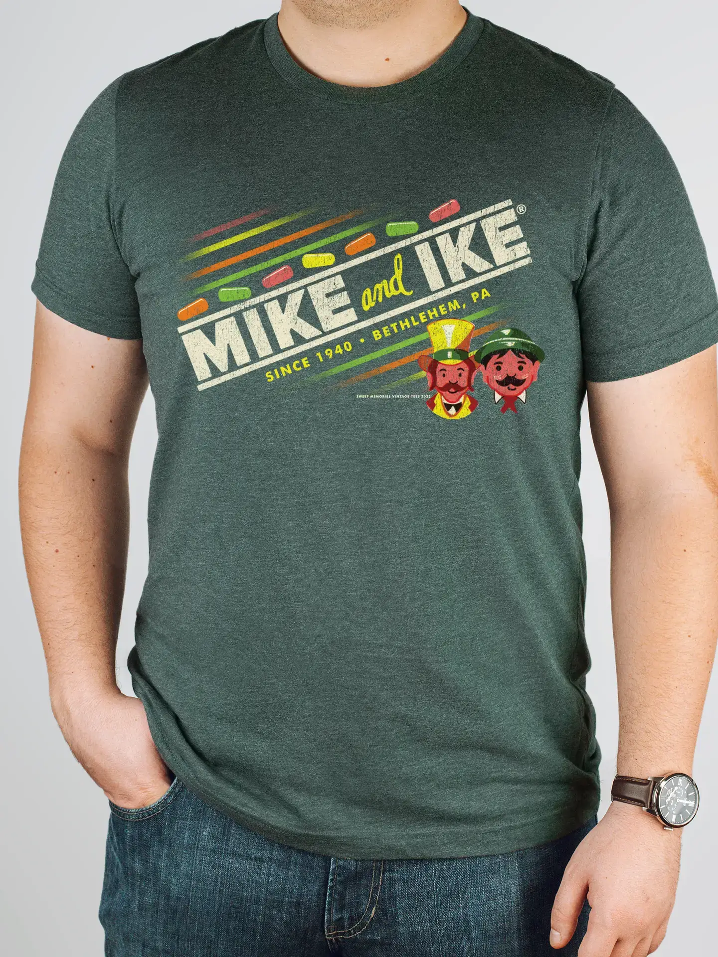 Grandpa Joe's Candy Shop - Wholesale Screen Printed T-Shirt - Unisex - Mike and Ike® since 1940 Vintage T-Shirt, Tee2
