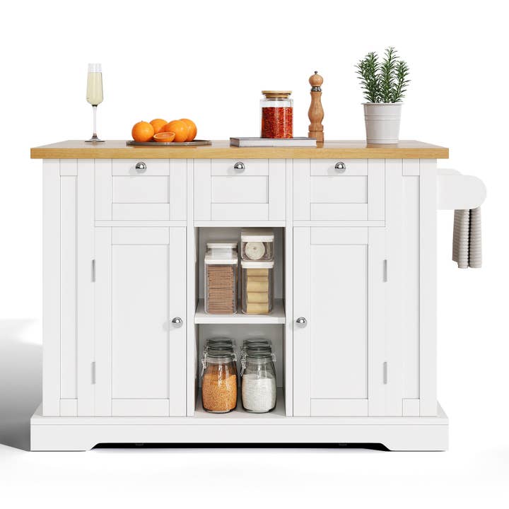Urban Meuble - Wholesale Kitchen Storage/Organizer - White kitchen island with wood effect, extendable top, storage, and USB ports AMYLOPECT25