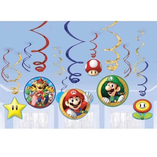 Fiestora - Vendita all'ingrosso Set di stoviglie monouso - 12 Decorazioni Pendenti Super Mario 61 cm