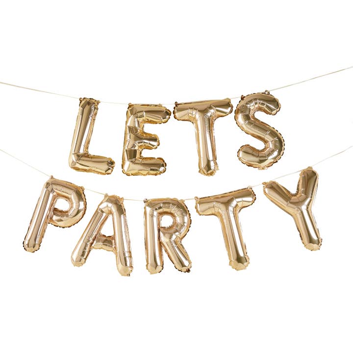 Hootyballoo by Club Green - Wholesale Bunting/garland - Gold 'Lets Party' 16" Foil Balloon Garland1