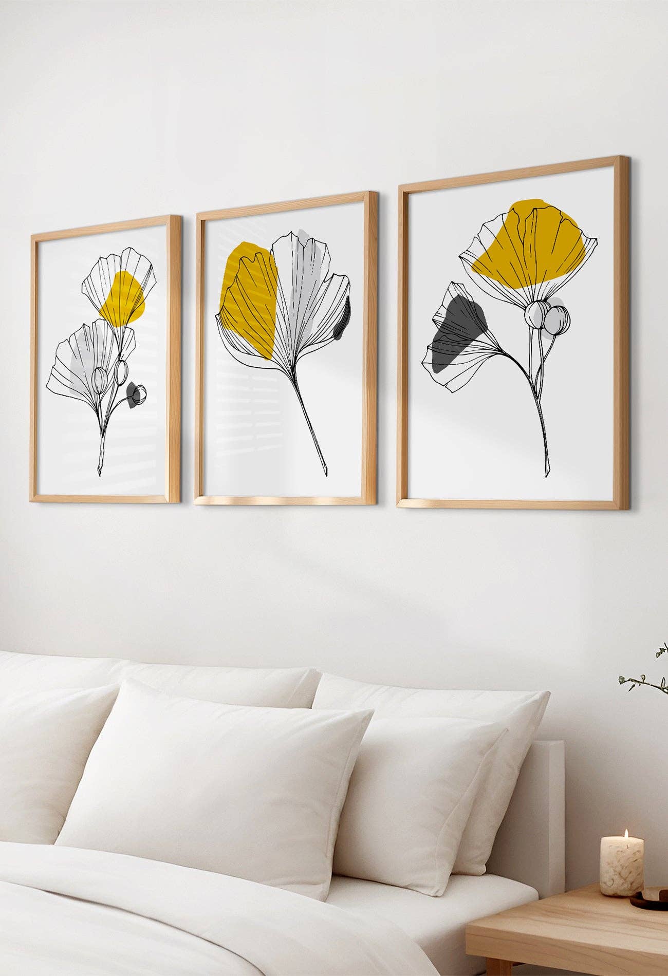 THE WALL HABITAT - Wholesale Art Print - Set of 3 Mustard Yellow Ginkgo Leaf Art Prints1
