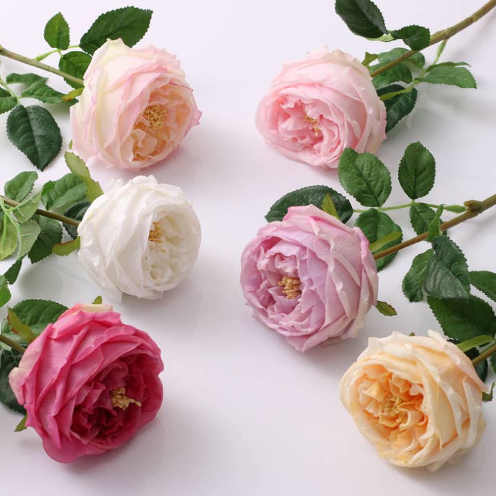 Sweet Home Deco - Wholesale Artificial Flowers - 17''T Faux-Ever Real Touch Rose Spray, Spring Austin Rose