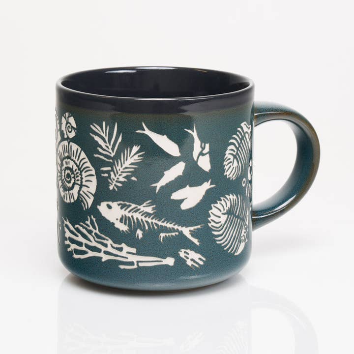 Cognitive Surplus - Wholesale Coffee Mug - Fossils Hand Carved 15 oz Ceramic Mug (Case of 4)