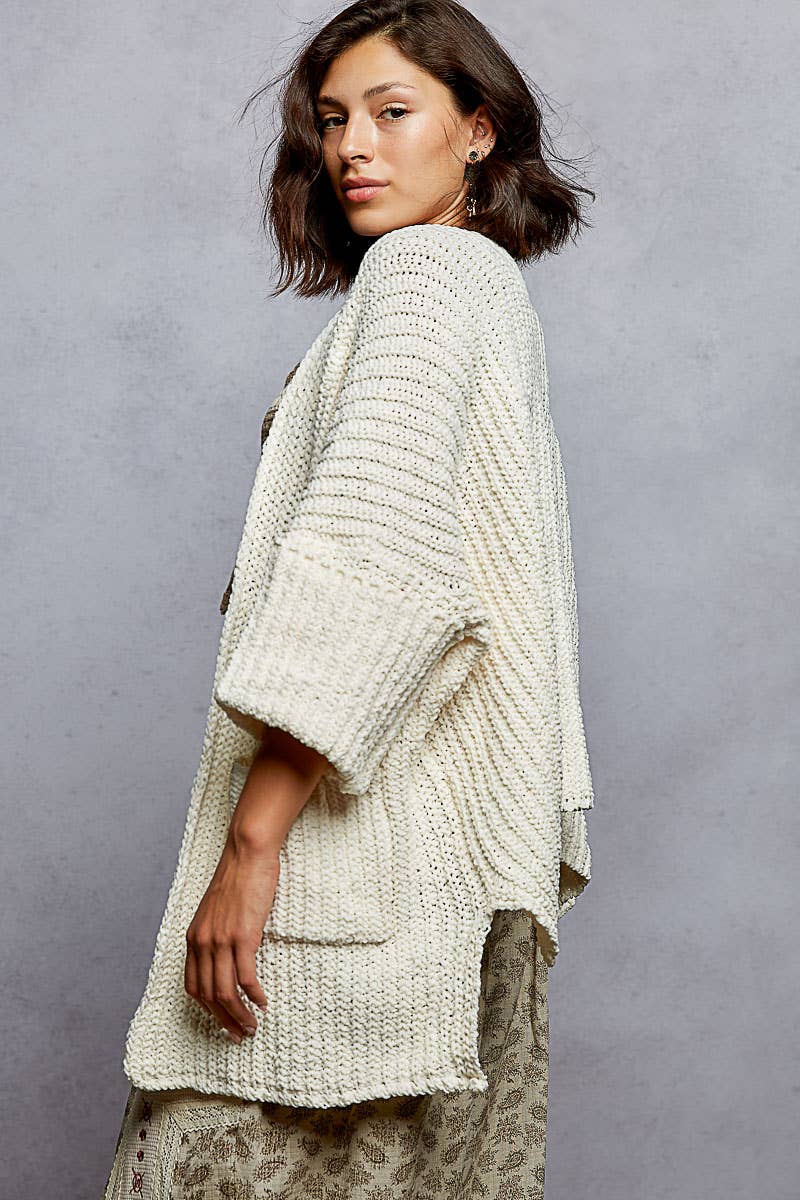 Pol Clothing - Vente Cardigan – femme - Gilet en chenille uni à manches longues avec poches EN SOLDE2