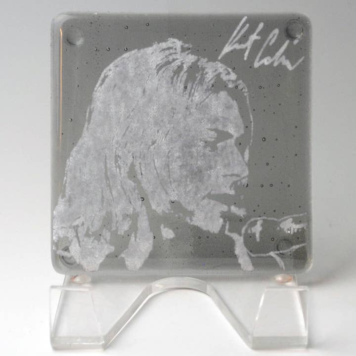 Kiku Handmade | Contemporary Fused Glass Home Goods - Wholesale Coasters - Kurt Cobain Fused Glass 4" Single Coaster2