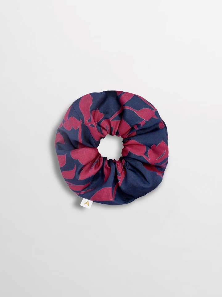 Soleil Floral Print Silk Scrunchie - Navy Floral for wholesale by AMARIS - Sustainable Womens Resortwear