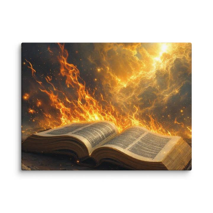 Bible and Flames Canvas for wholesale by Grow Your Faith