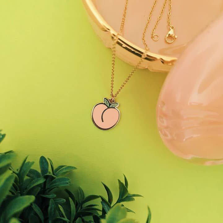 Peach Enamel Charm Necklace for wholesale by Quinn's Pins