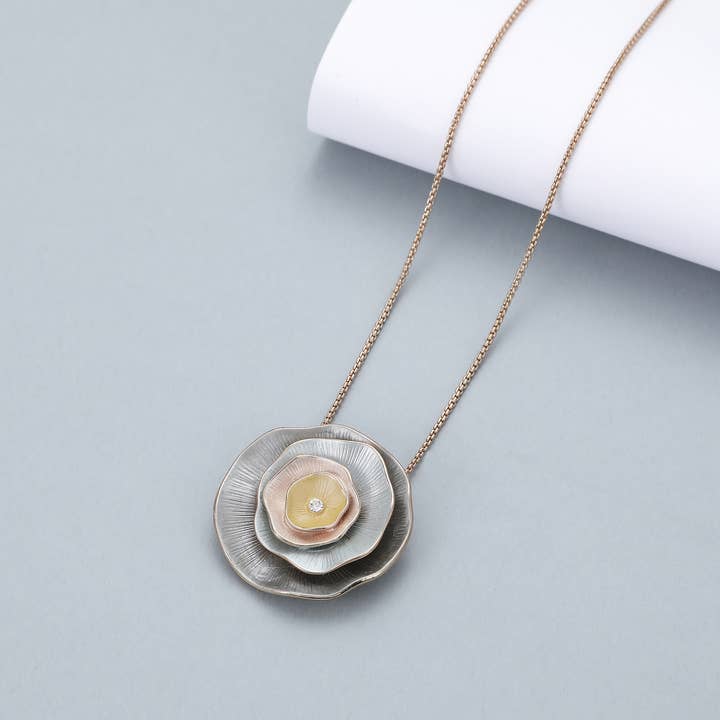 Flower Pendant Necklace with Zirconia N602914G for wholesale by Gracee Jewellery