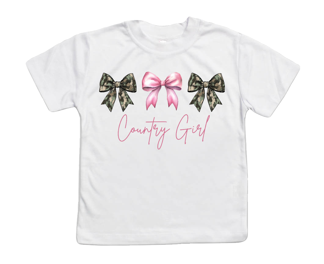 AvaryMaeInspirations - Wholesale Screen Printed T-Shirt - Kids - Country Girl Camo and Pink Coquette Bows Girls Tee Shirt0