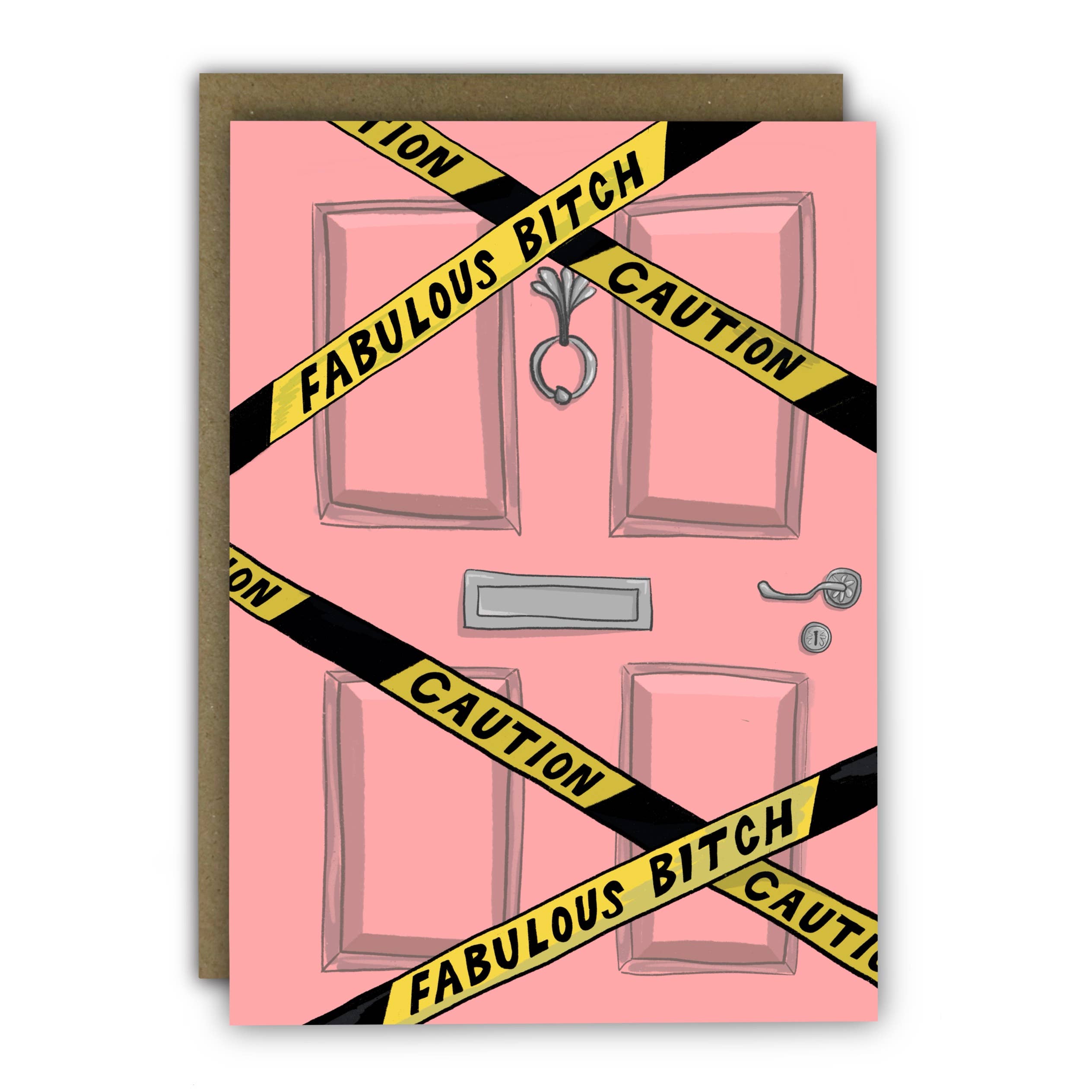 RUNNING WITH SCISSORS – wholesale Birthday card – Funny Birthday Card - A6 - Fabulous Bitch Caution Tape Door0