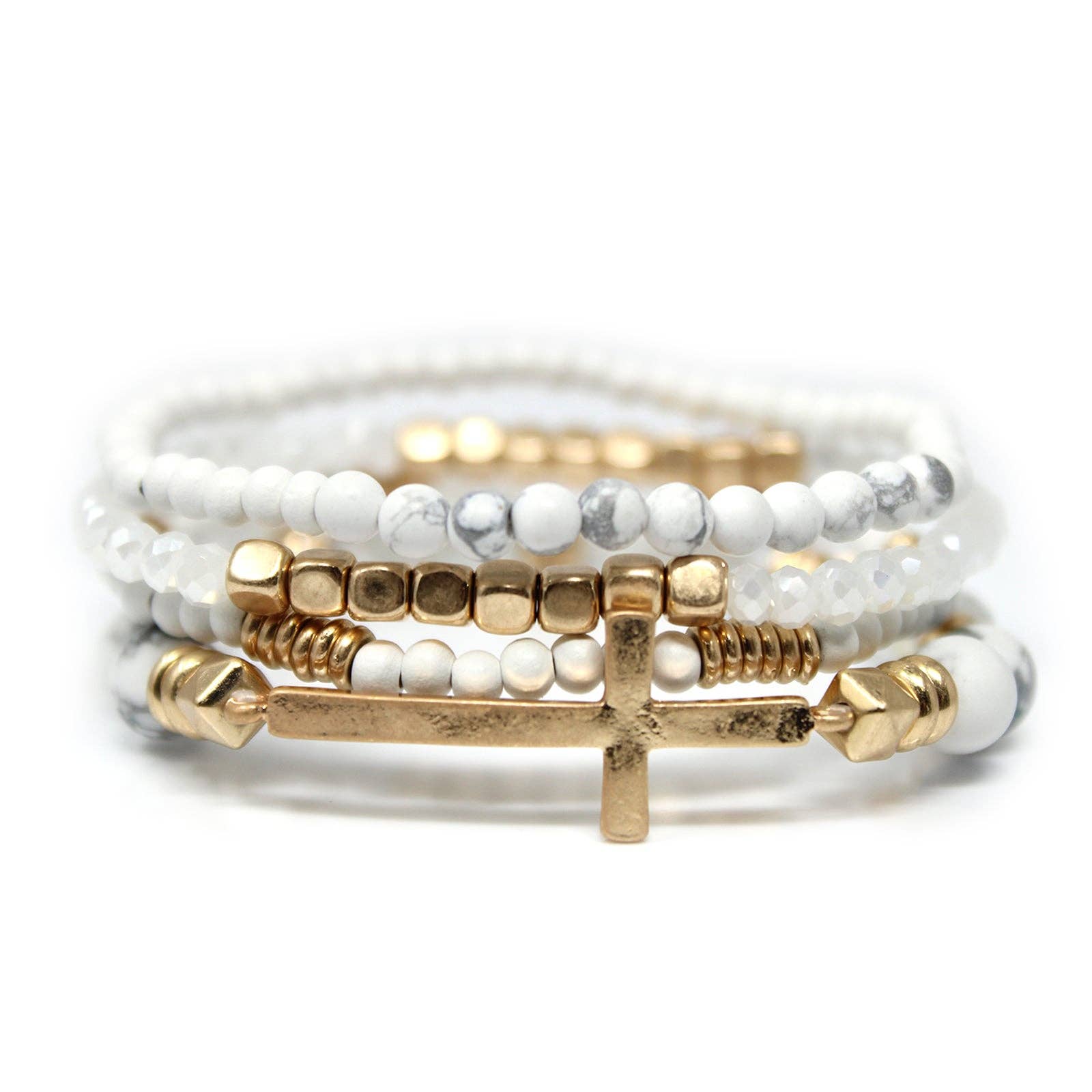 Wholesale Set Of 4, Stone And Wooden Beads Bracelet for your store Faire