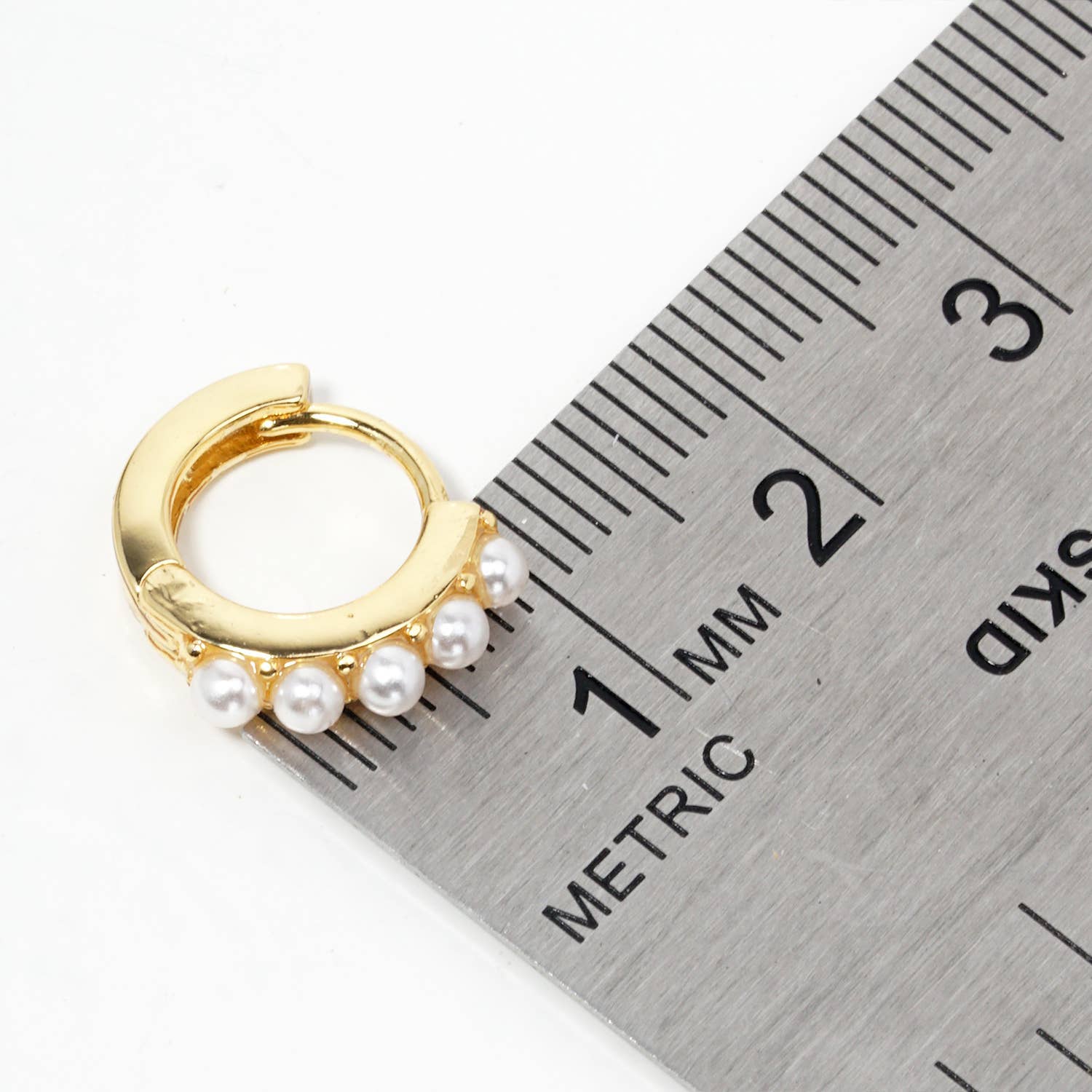 Verita Lane - Wholesale Huggie Earrings - 18k Gold Dipped Pearl Beaded 10mm Dainty Huggie Hoop4