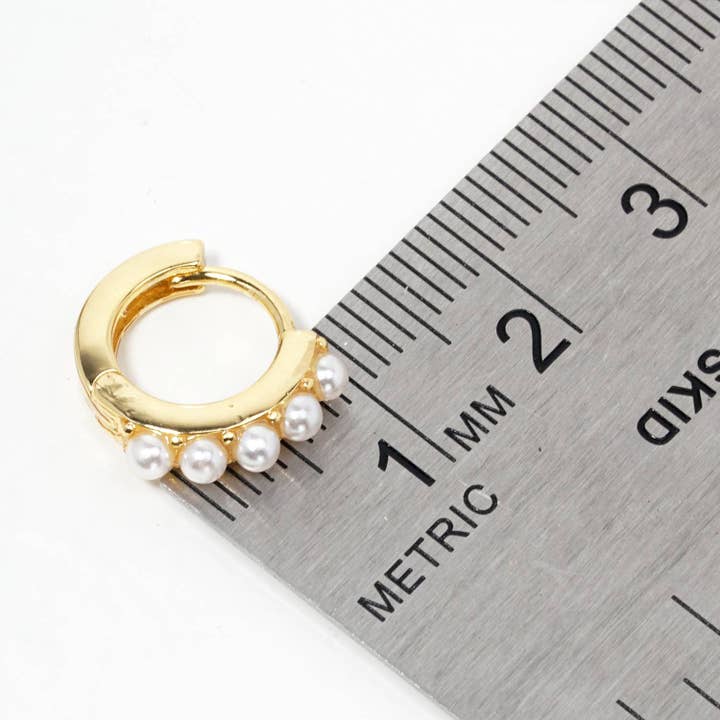 Verita Lane - Wholesale Huggie Earrings - 18k Gold Dipped Pearl Beaded 10mm Dainty Huggie Hoop4