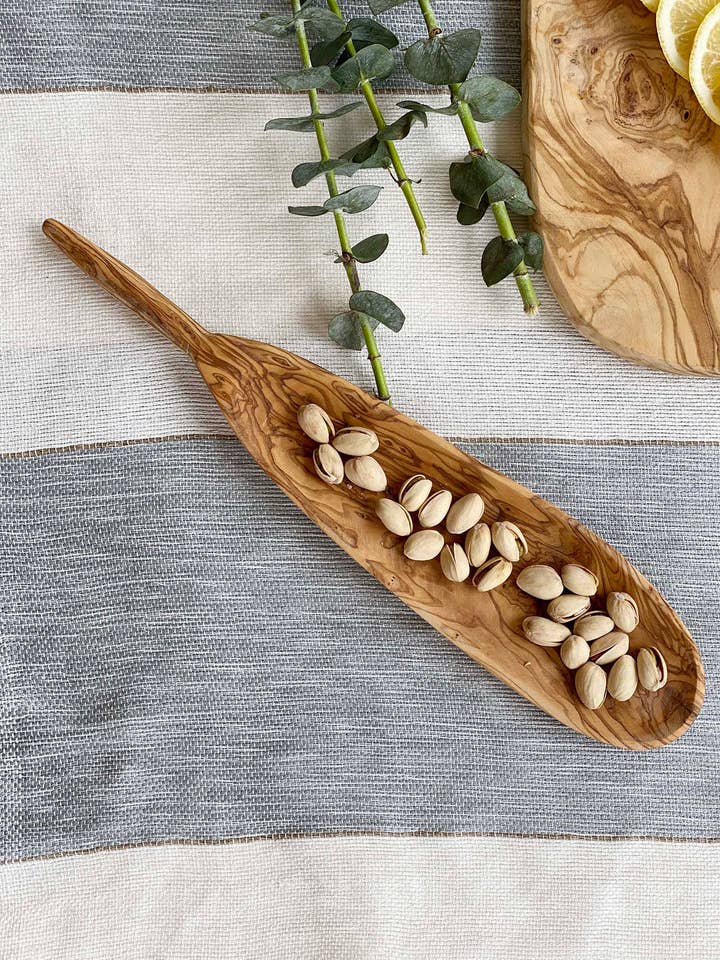 Olive Wood Oval Narrow Tapas Dish for wholesale by Scents and Feel