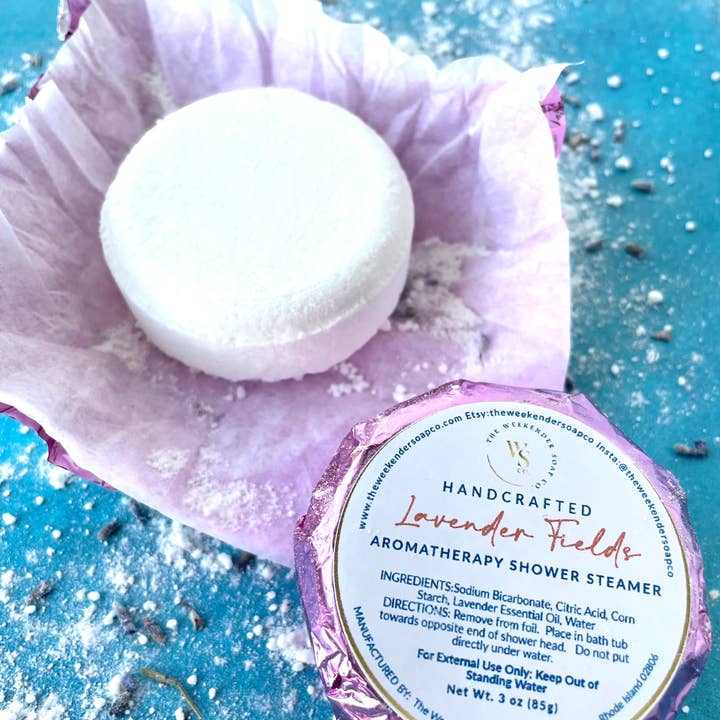 Lavender Essential Oil Shower Steamer, 3oz Large for wholesale by The Weekender Soap Co.