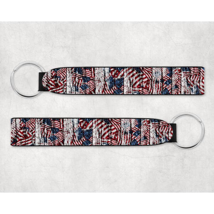 American Flag & Wood Wristlet Keychain for wholesale by The Goblin Saloon