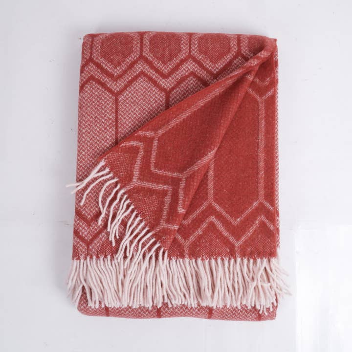 Wool Blanket - Diamonds Honeycomb red for wholesale by NorraVilla