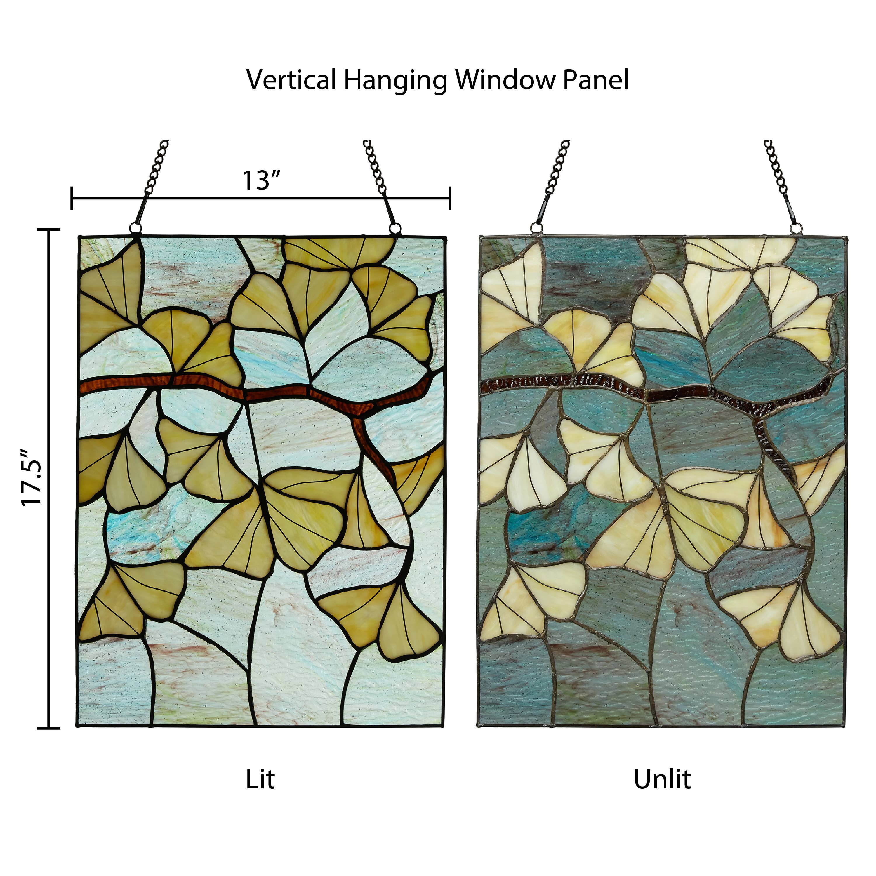River of Goods - Wholesale Suncatcher - 17.5"H Robert Yellow Gingko Leaf Stained Glass Window Panel2