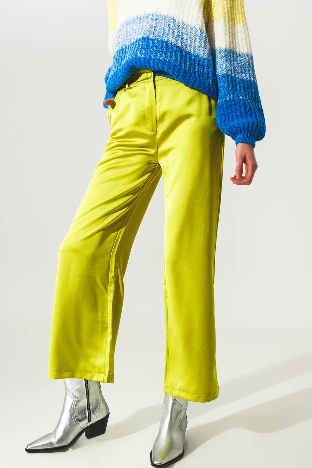 Vert Pantalon large en satin vert citron en vente sur Faire7