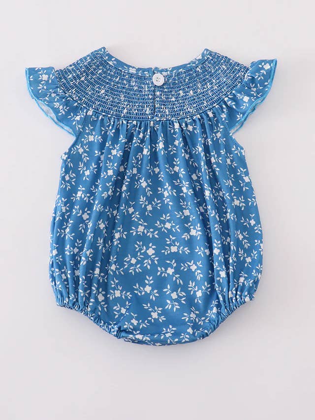 Blue floral print smocked bubble for wholesale on Faire1