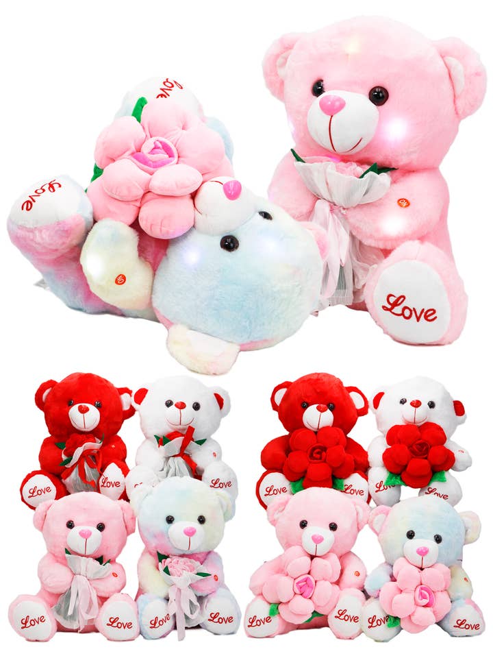 Rose Flower Teddy Bear Music LED Stuffed Toy - 16 Inch for wholesale by Cap Zone