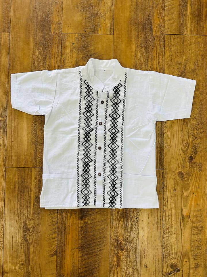 Mayans Guayabera for Boys White for wholesale by Cielito Lindo