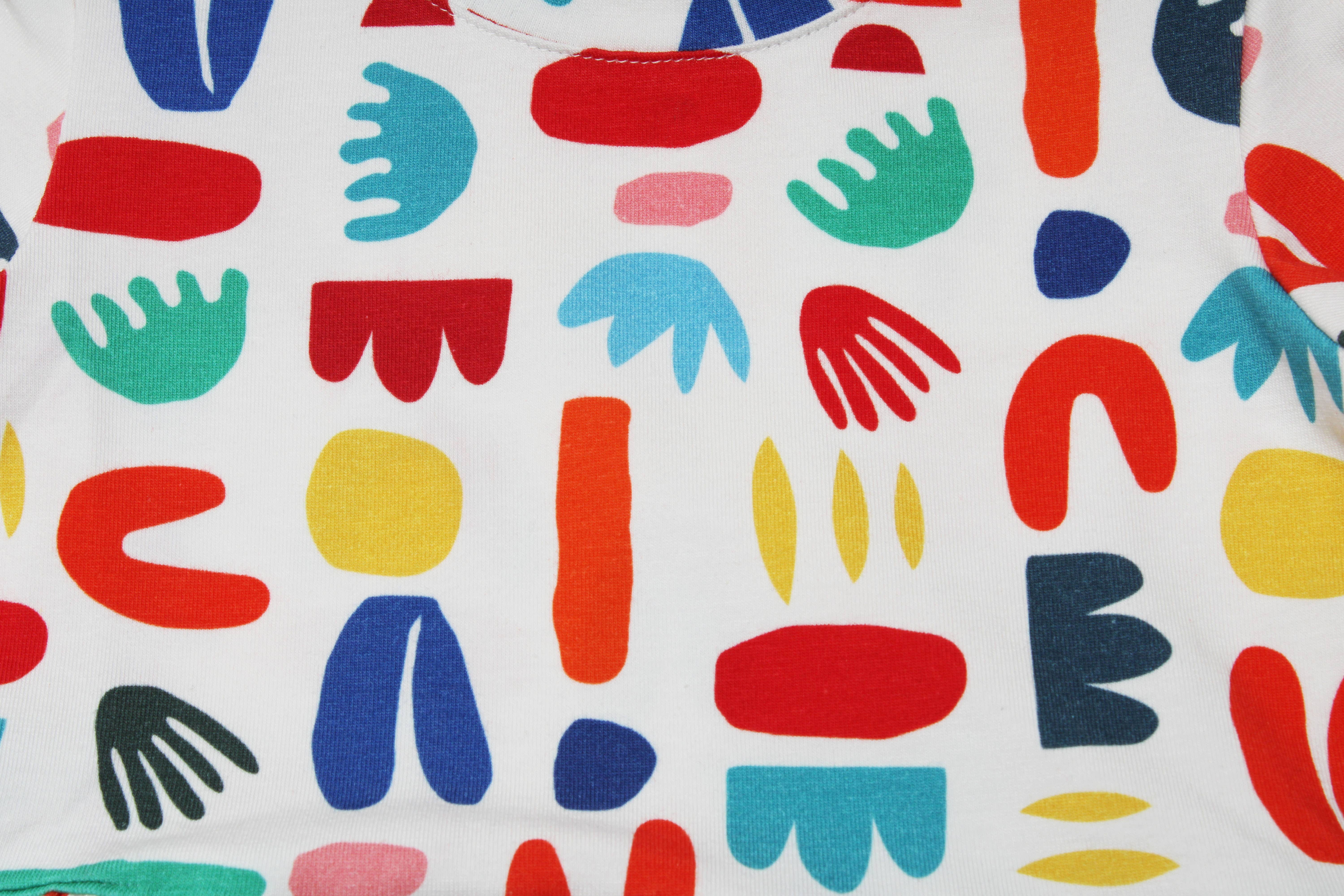 Minna - Wholesale Dress - Kids -  Short Sleeve Jersey Twirl Dress - Colorful Retro Shapes10