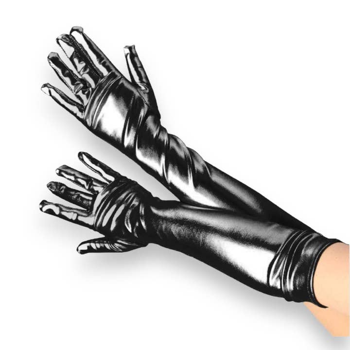 Kinky Pleasure - Wholesale Gloves - Women's - Kinky Pleasure - PL060 - Hand Gloves Long Wetlook - Black