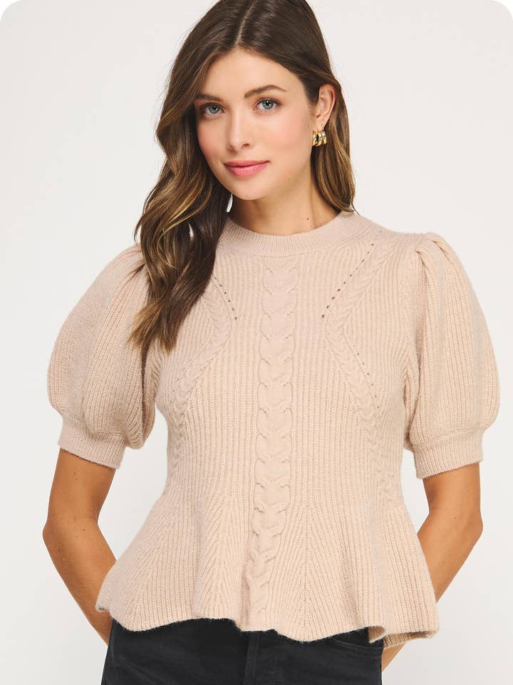 Strut & Bolt - Wholesale Tunic Sweater - Women's - Flared Puff Sleeve Knit Top0