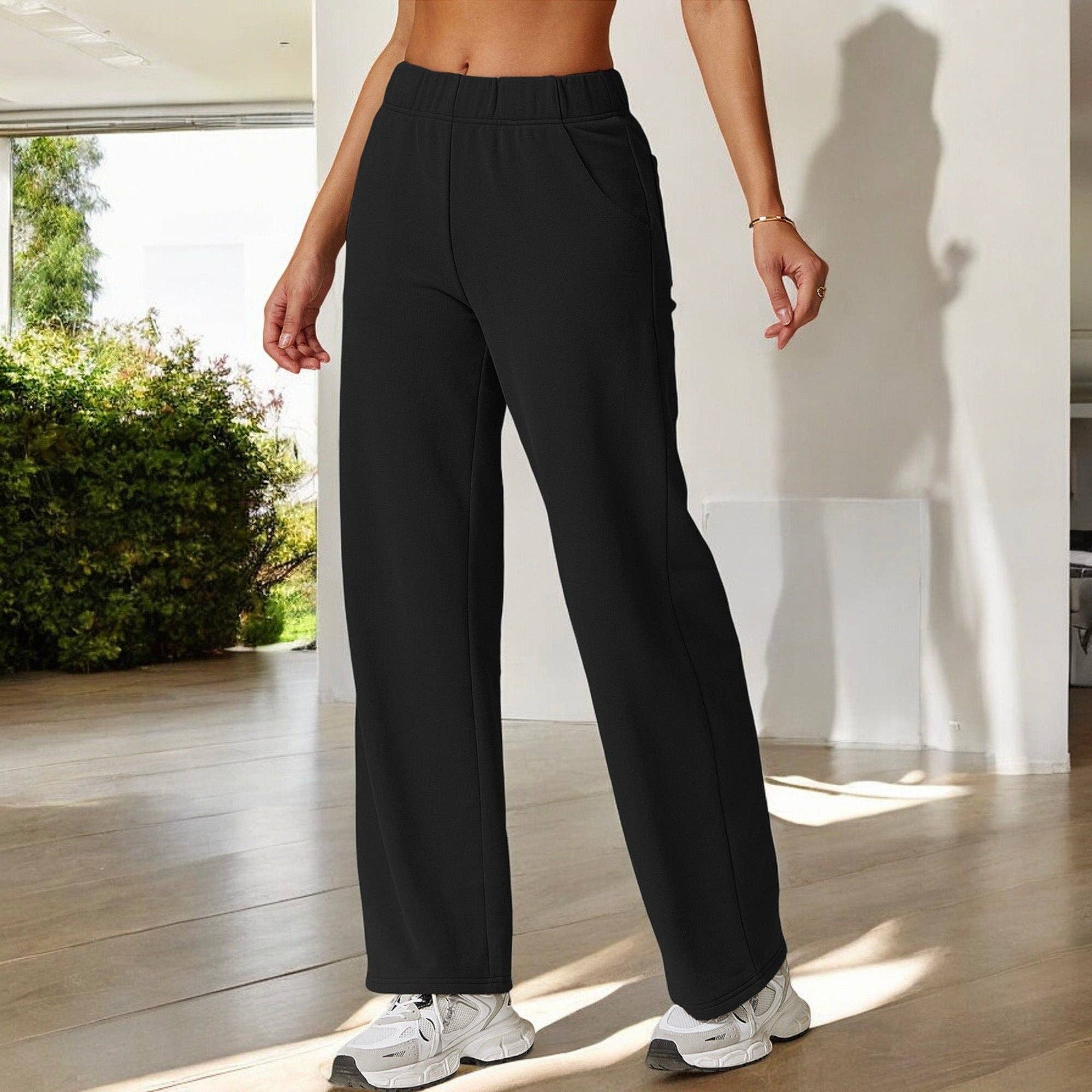 Active by Anna-Kaci – wholesale Lounge Sweatpants/jogging bottoms – Women's – Elastic Waist Wide Leg Sweatpants with Pockets for Lounge1