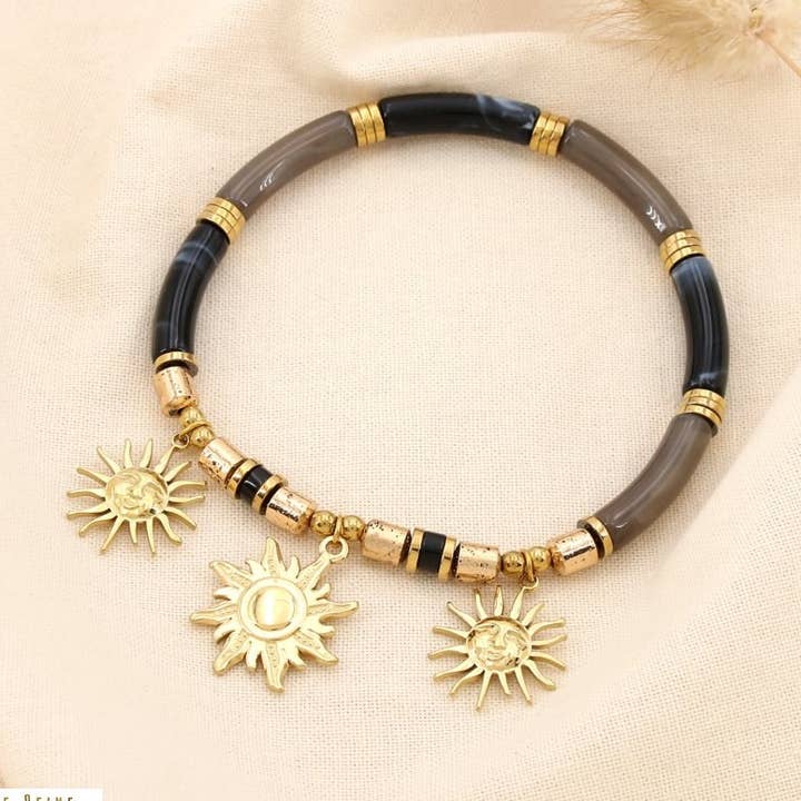 Elastic bracelet acrylic steel sun charm 0225537 for wholesale by Lilas de Seine