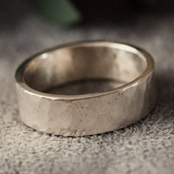 Silver 6mm Hammered Flat Ring for wholesale by Kirsty Taylor Goldsmiths