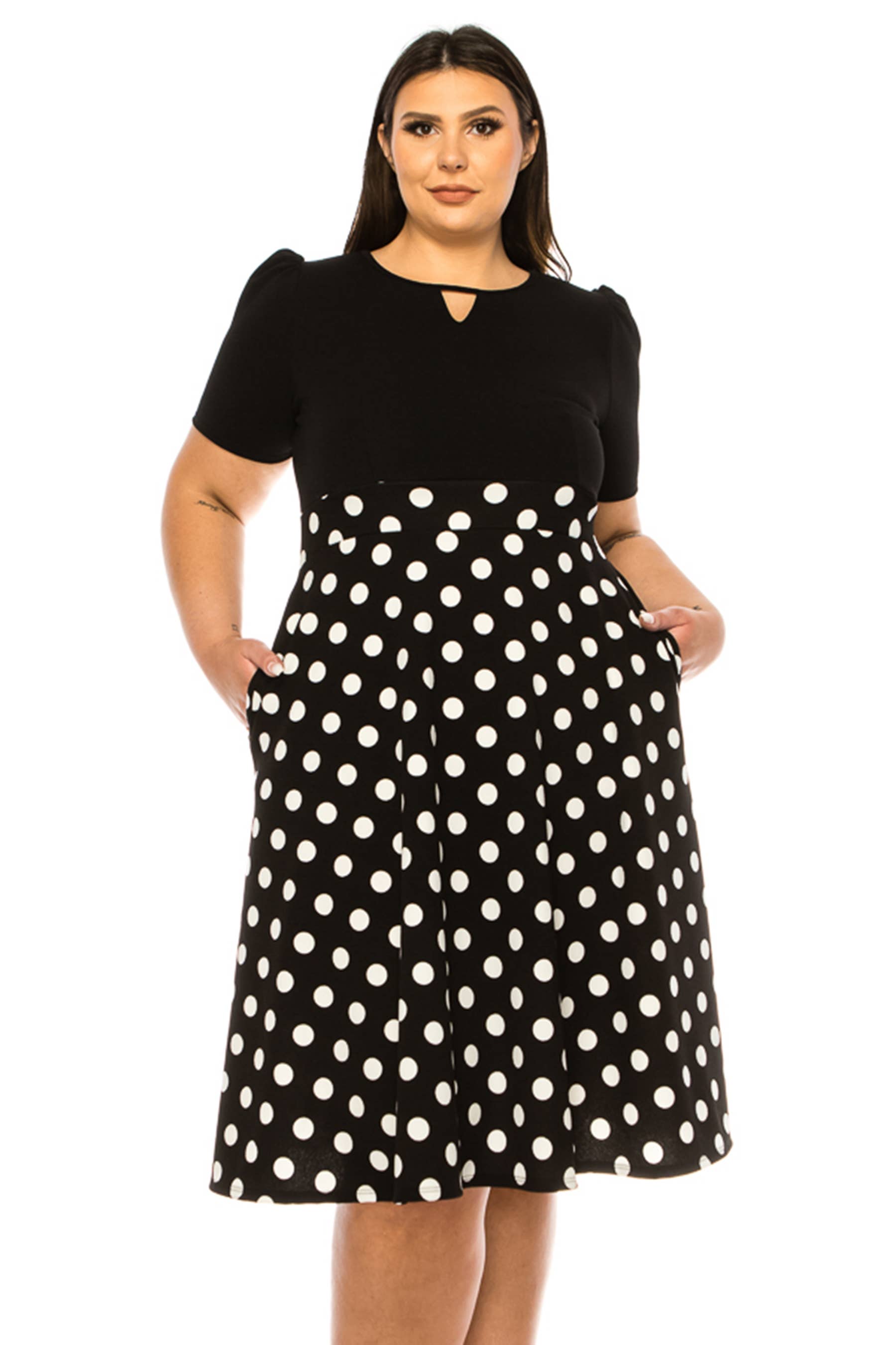 MOA COLLECTION - Wholesale Dress - Women's - Women's Plus Size Dress with Puff Sleeves and Keyhole Front27