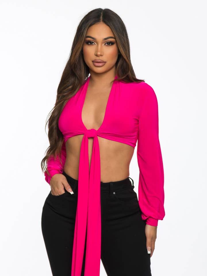 Uptown Apparel - Wholesale Knit Top - Women's - T5896 Front Knot Tie Crop Top24