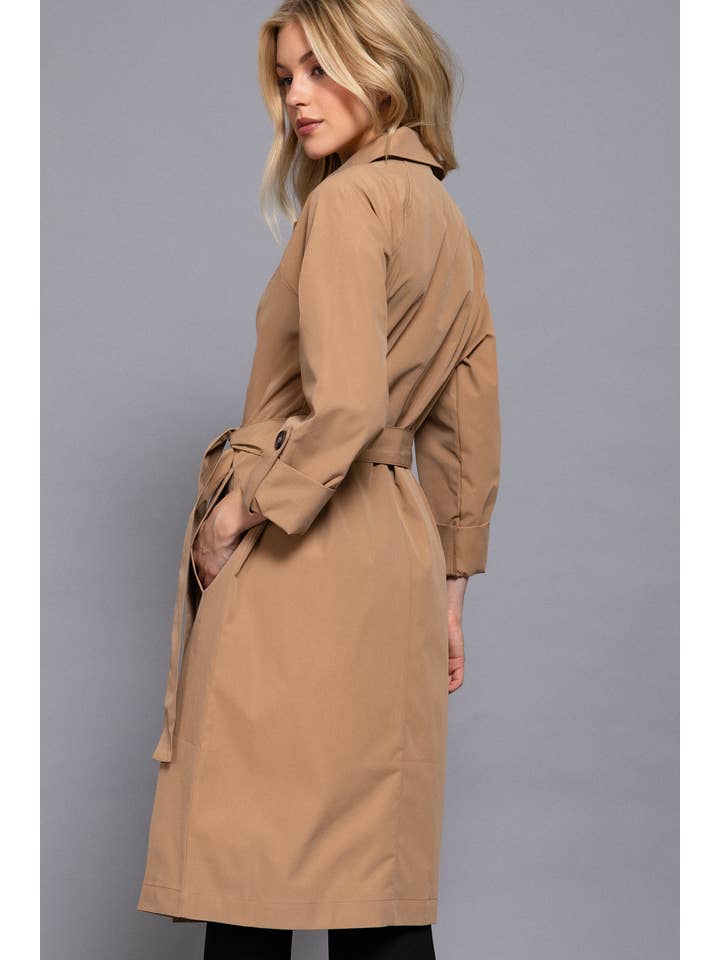Active Basic | Active USA - Wholesale Trench Coat - Women's - Long Sleeve V-Neck Lapel Collar Trench Coat with Belt7
