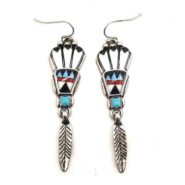 Snowing West – wholesale Dangle earrings – Western Native American Headdress Feather Dangle Earrings