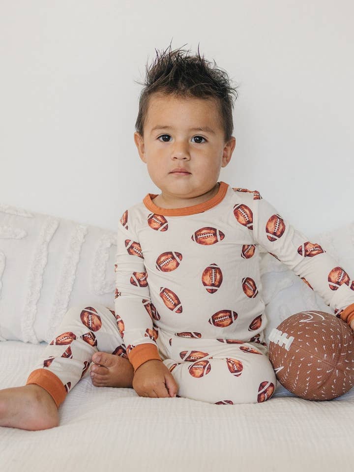 Football Print 2pc Bamboo Pajamas for wholesale by Little Joy Co.