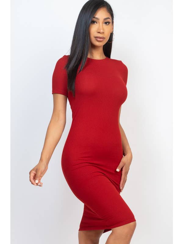 Vanilla Monkey - Wholesale Dress - Women's - Ribbed Bodycon Solid Dress1