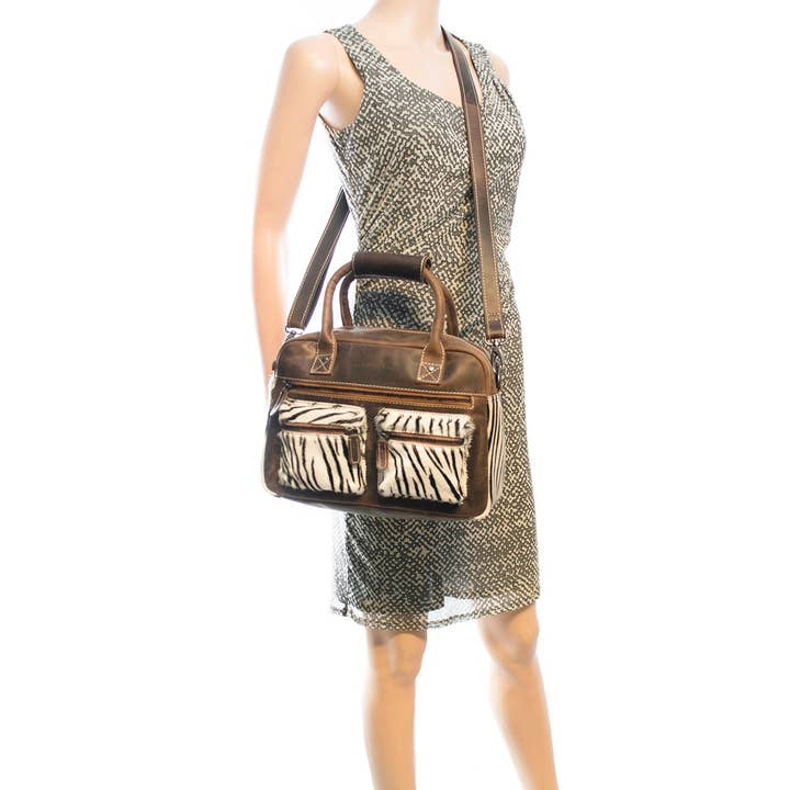 Arrigo - Wholesale Shoulder Bag - Women's - Westernbag Cognac Buffalo Leather with an Animal Print12