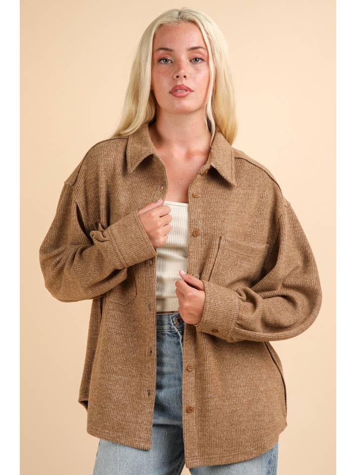 VERY J - Wholesale Shirt Jacket/Shacket - Women's - NJ90004-Oversized Cozy Button Down Shacket Jacket
