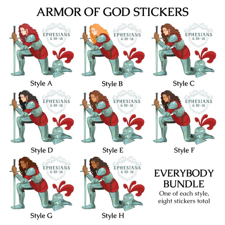 Tiday Art - Wholesale Sticker - Armor of God Vinyl Sticker Bundle – Complete 8 Design Set8