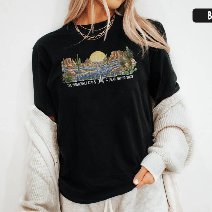 Texas Wildflower Tee Blue State Flower Western Women's Shirt for wholesale by Vivtrek