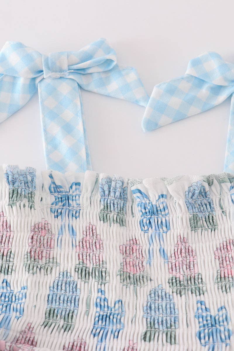Aspen Rain Boutique - Wholesale Mommy & me sets - Blue hydrangea bow smocked mom&me dress5